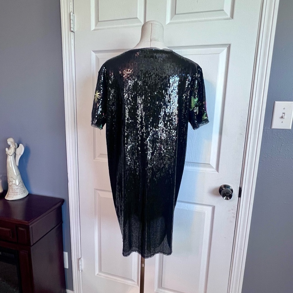ZARA BLACK SEQUINED SHIFT MINI DRESS MULTICOLORED FLORAL EMBROIDERY WOMEN SIZE M - Picture 6 of 13